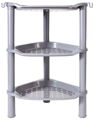 SLZBCY Étagère de douche d'angle à 3 niveaux, en plastique antirouille pour salle de bain, baignoire, bac de douche, 34,8 x 25,4 x 66 cm, gris (fente ronde grise à 3 niveaux)