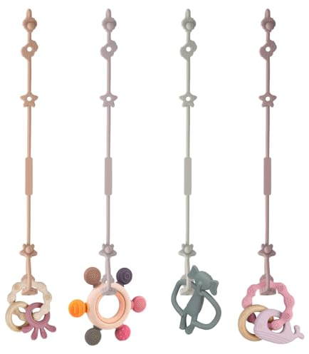 Vicloon 4PCS Ceintures de Sécurité pour Jouets, Sangle de Sécurité Extensible en Silicone, Silicone Pacifier Chain, Sangles de Sécurité pour Poussette, Chaise Haute, pour Enfants de 18 Mois et Plus
