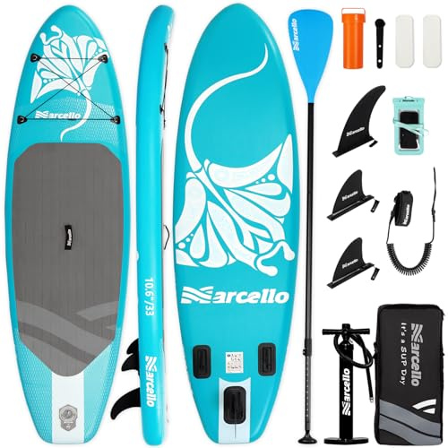 Humberto Aufblasbares Stand-Up-Paddle-Board, Premium-SUP-Brett mit Handpumpe, Leine, Reparaturset, wasserdichte Handyhülle und Rucksack, Paddelboard für Erwachsene (türkiser Manta)