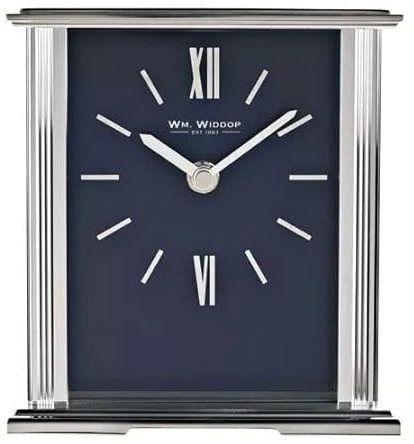 WM.Widdop. Silver Mantel Clock Navy Face - W2941