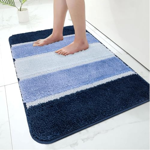 Paradise Products Bath Mat Non-Slip Bathroom Mat Super Absorbent Water, Washable rug Bath Mats, Soft Thick Microfiber Absorbent Bathroom Carpet Floor Mat (Blue, 40x60, Rectangular, Striped)