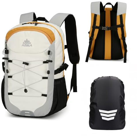 GES Zaino da trekking multifunzione da 30 l, con copertura antipioggia, zaino da trekking resistente, per scuola, lavoro, campeggio, trekking, ciclismo e sport all'aria aperta, Grigio, 30 Litres