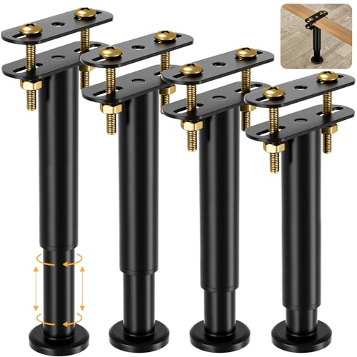 VETIN Juego de 4 patas de cama ajustables en altura de 15 cm, pie de apoyo para cama de vigas centrales, patas de apoyo medianas robustas del marco de la cama de metal, juego de refuerzo de somier