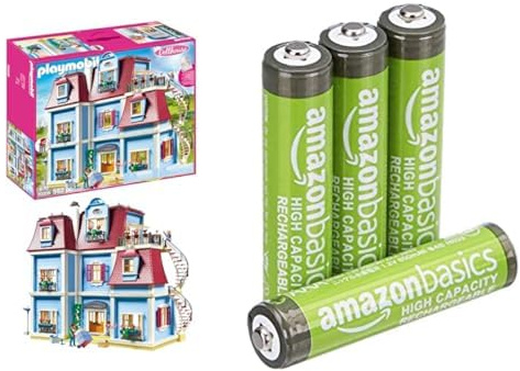 Playmobil Maison Poupées, Sonnette Fonctionnelle, 4+ Ans, 70205, & Piles AAA Rechargeables Amazon Basics 4 pcs, 850mAh