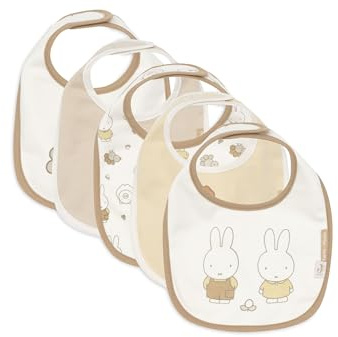 Jollein Bavoirs bébé - Miffy Family Farm - lot de 5 - bavoirs imperméables - avec fermeture velcro - bavoir bébé - bavoir anti-bavouille