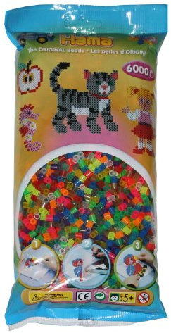 Hama Perlen 205-80 Bügelperlen Beutel mit ca. 6.000 bunten Midi Bastelperlen mit Durchmesser 5 mm im Neon Transparent Mix, kreativer Bastelspaß für Groß und Klein