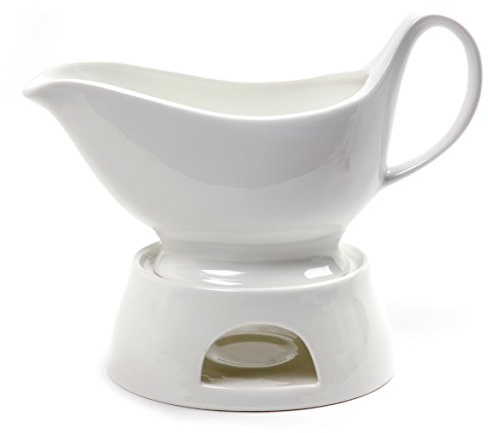 Norpro Porcelain Gravy Sauce Boat with Stand and Candle