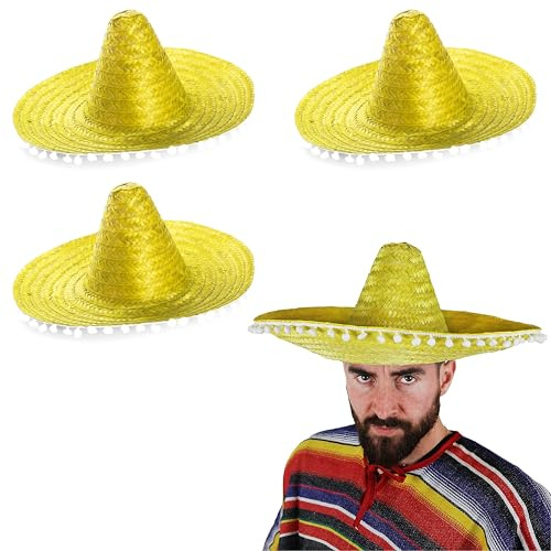 SOMBRERO GUL LADIES MEXICAN FANCY KLÄNNING TILLBEHÖRKEL MED POM BÅRD BULK (12-pack)