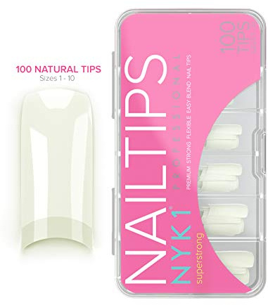 Natural Acrylic False Nail Tips - BEST PROFESSIONAL Strong Naturally Fake Nails Tip Kit Acrylics Set of Plastic Artificial Fingernail Extensions Flexible Salon Quality for UV LED Gel Nail Art