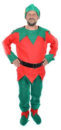 SHATCHI Unisex Christmas Elf Costume - Perfect Fancy Dress for Adults, Santa's Helper Outfit, Ideal Christmas Costume for Women and Men, Festive Elf Outfit for Holiday Celebrations - One Size