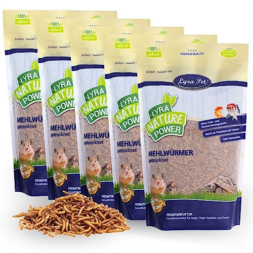 Lyra Pet® | 5 x 1 kg Mehlwürmer | Ideal für Nager | Schonend Getrocknet | Proteinreiches Futter für Hamster, Ratten & Rennmäuse | Reich an Vitaminen & Mineralstoffen | Natürlicher Energiespender