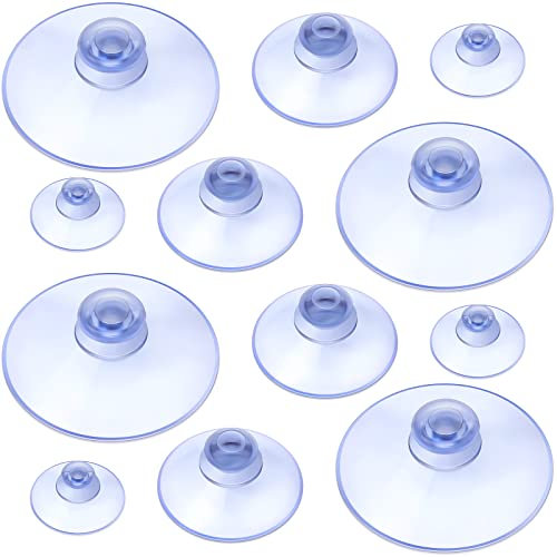 Nuenen 12er Pack Saugnäpfe Kunststoff Saugnapfpolster ohne Haken 45 mm 30 mm 20 mm Fenster Saugnäpfe Pilzkopf Rund Knopf Saugnapfe für Outdoor, Küche, Badezimmer, Fenster Spiegel, 3 Größen