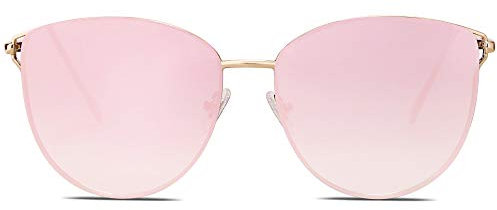 SOJOS Retro Runde Katzenaugen Sonnenbrille Mirrored Metall Flach Linsen SJ1085 mit Gold Rahmen/Verlauf Rosa Linse