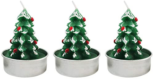 AEX 3X Christmas Tea Light Candles Handmade Delicate Santa Claus Snowman Acorn Tree Candles for Christmas Decoration Gifts (Christmas Tree Tea Light Candle)