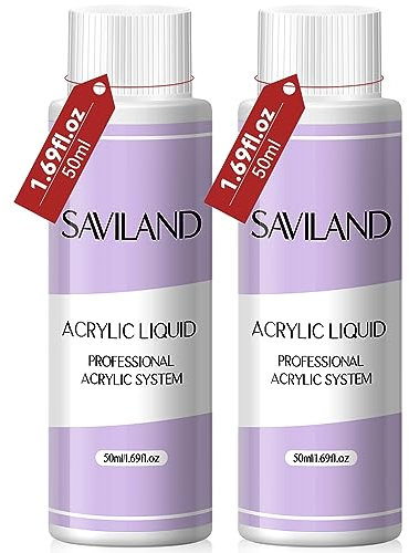Saviland Monomer Acryl Liquid für Nagelset –2PCS X 1.69Oz MMA-Frei Acryl Liquid für Nägel,Mittelschnell Trocknend Professionelles Acryl Liquid Nagelset für Acrylpulver,Verwendung mit Nail Builder Gel
