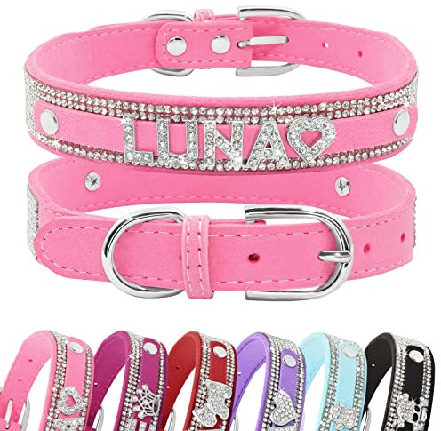 Senristar Personalisierte Bling Strass Hundehalsband mit Namen, Benutzerdefinierte Glitter Crystal Diamond Hundehalsband für Kleine Mittlere Große Hunde