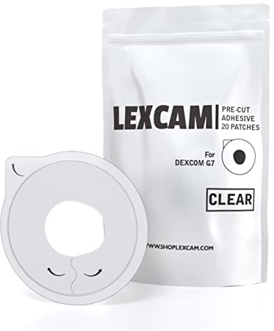 Lexcam Adhesive Patches Pre-Cut for Dexcom G7 & Stelo, Pack of 20 Patches, Waterproof, Transparent Overpatches for Continuous Glucose Monitoring, Sensor is NOT Included