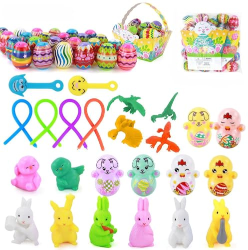 Veroda 24 Pezzi Uova di Pasqua Pre-riempite con Giocattoli in Plastica, Sorprese Colorate per Bambini, Uova di Pasqua per la Ricerca, Riempitrici per Cestini
