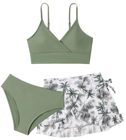 Ensemble 3 Pièces Maillot de Bain Ado Fille 8-14 Ans - Hauts + Bas Tanga + Jupe Pour Adolescente - Natation Piscine Sport Plage