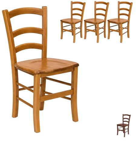 VIRSUS Set 4 Sedie Paesana in Legno Massello, Misura 43x42x86 cm, Sedia Tradizionale Robusta, per Casa, Cucina, Agriturismo, Ristorante, Made in Italy (Noce Chiaro)