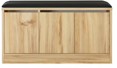 Rebecca Mobili Panca Contenitore, Scarpiera con Seduta, Color Rovere Grigio Scuro, Truciolato Similpelle, con 4 Scomparti, per Ingresso - Misure HxLxP: 46 x 89,5 x 35,5 cm - Art. RE7089