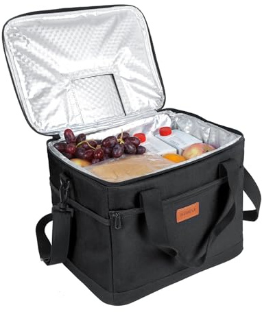 Kollea Black Cool Bag - 30 Litre Cool box -Insulated Cooler Bag Lunch Bag Keep Warm and Cold, Leak-Proof, With Carriying Straps, Multiple Pockets - Ideal for Travel, Camping, Picnics, BBQ