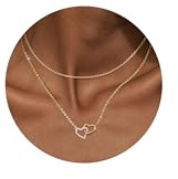 CASSIECA 2Pcs Cadena Plata Mujer Collar Colgante Corazón Doble Apilable Joyería para Mujer Niña Cadenas de Oro Navidad Cumpleaños Regalos con Caja