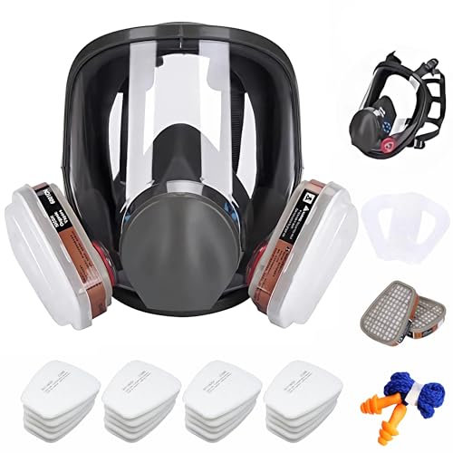 Gasmaske mit Filter Staubmasken Atemschutz Feinstaub Lackierer,Wiederverwendbare Vollmaske für Graffiti,Lackier,Farbspritz,+20 Filtrierbare Wattepads, +Ohrstöpsel