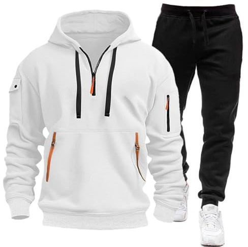 Tuta Uomo Completa Tuta Da Ginnastica Uomo Invernale Felpata Completo Sport Maglia Felpa con Cappuccio e Pantalone Due Pezzi Set Tracksuit Felpa Con Zip Suit Tuta Abbigliamento Sportiva Tuta Completa