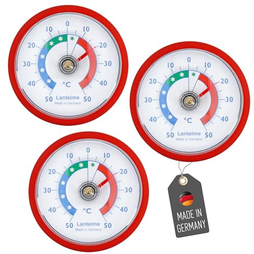 Lantelme 3 Stück Kühlschrankthermometer Set Selbstklebend Temperatur + - 50°C | Thermometer in Rot auch für Gefrierschrank Eisfach Kühltheke Kühlzelle Kühlfach Kühlschrank | Bimetall und Analog (Rot)