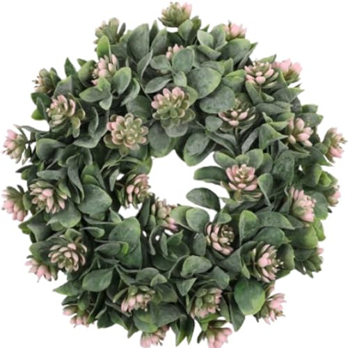 Bhina Corona di Eucalipto Artificiale, 35cm, Porta D'Ingresso Ghirlanda, Ghirlanda Pasquale, Primavera Corona di Eucalipto Verde, Ghirlanda Decorativa per Porta Parete Decorazione di Casa (Rosa)