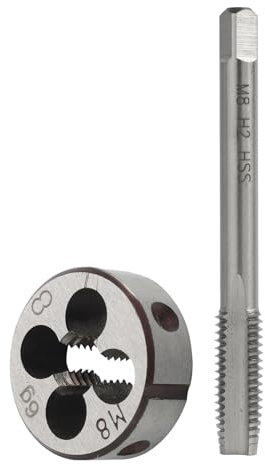 Set di Maschi e Filiera M8 x 1,25mm a Mano Sinistra in Acciaio Rapido HSS e Acciaio Legato, Strumenti Professionali per Filettatura e Maschiatura di Viti,per Metallurgia e Manutenzione