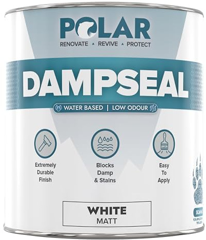 Polar Water Based Damp Seal - 1 Litre, White - Low Odour, Solvent Free, Damp Proofing Paint, Stain Blocker - Interior Walls & Ceilings - Smooth Matt Multi-Surface Finish