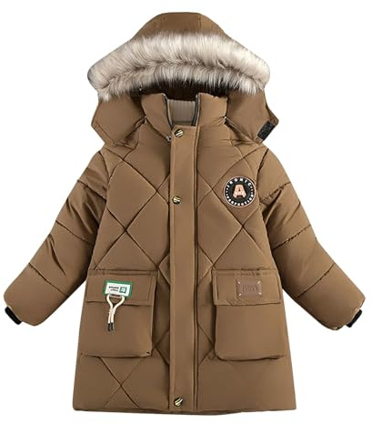 Generisch Giacca trapuntata da donna, invernale, per bambini, invernale, imbottita, alla moda, ispessito, piumino invernale da donna, 48, marrone, 3-4 Anni