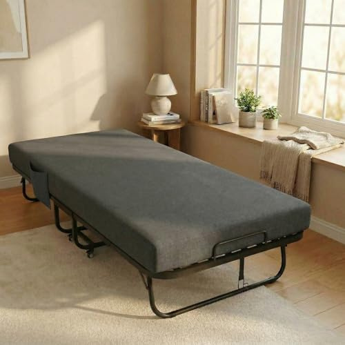 VOWNER Cama plegable de 200 x 90 cm, cama de invitados plegable para adultos con colchón de espuma de 13 cm, funda protectora, marco de metal estable y ruedas, cuna de viaje soporta hasta 200 kg