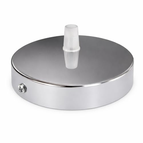 PUNTO ES LIGHTING Rosetón Techo Cromo 120 x 25 mm – Florón y Soporte para Lámpara, 1 Pieza con Kit de Instalación en Acero 0,7 mm para Lámparas Colgantes de Interior