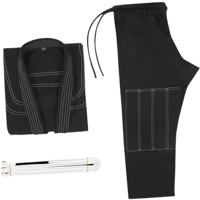 MFMEXUL Ensemble Jiu-Jitsu (pantalon, Veste et Ceinture) Polyvalent et Respirant, En Polyester et Coton Doux et Résistant, Idéal pour Les écoles D, Noir A0