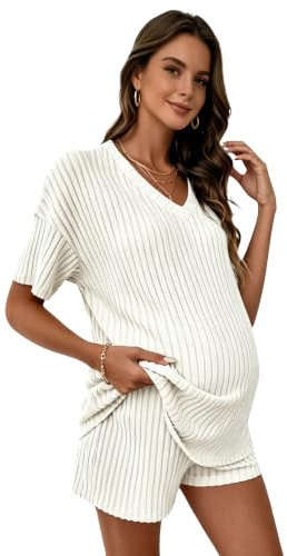 Yhong graviditet mamma sommar outfit casual för gravida kvinnor fritid | Avslappnad V-ringad kortärmad topp, för alla graviditetstrimestrar, blivande mödrar, fest, semester, postpartal, strand