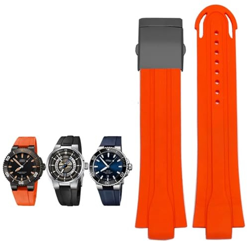 HEPUP 24mm*12mm Lug End Rubber Waterproof Watchband For Oris Wristband Silicone Watch Strap Stainless Steel Folding Clasp