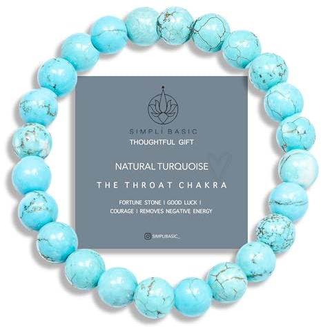 SIMPLÍ BASIC Natural Turquoise Healing Gemstone Bracelets 8mm Bead | Women & Mens Bracelets | Purification of The Heart | Evil Eye Beads | Removes Negative Energy | Everyday Jewellery | Inc Gift Box