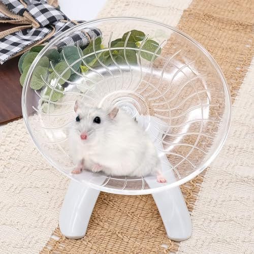 INHEMING Hamster Laufrad aus Kunststoff, 7 Zoll Hamster Fliegende Untertasse, Übungsrad Spielzeug,Leises Spinner für Syrische Zwerghamster, Rennmäuse, Mäuse oder andere kleine Haustiere, Weiß