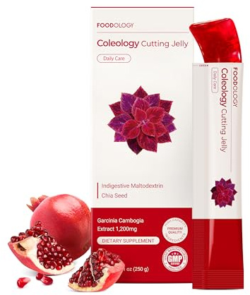 FOODOLOGY Coleology Cutting Stick Jelly (Pomegranate) – Dietary Fiber Supplement for Healthy Weight Management, Chia Seeds & Garcinia Cambogia, Korean Beauty with Collagen – 10 Sticks