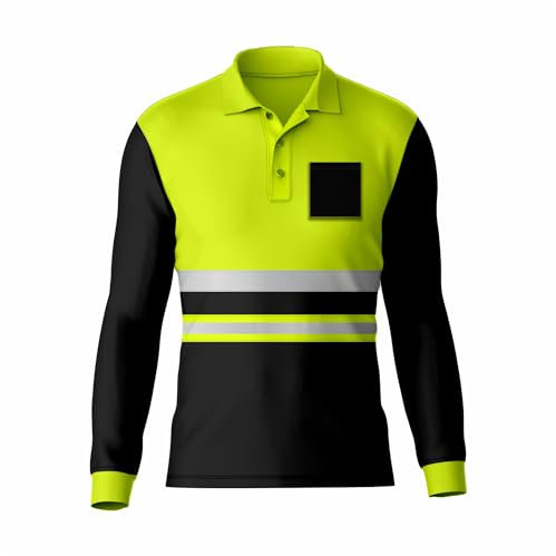 mymixtrendz Mens Hi Vis High Visibility Reflective Tape Safety Contrast Polo Shirt Long Sleeve Workwear Tee Tshirt Top Yellow Black