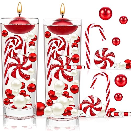 YIEUR 10155 unidades de adornos para árbol de Navidad, colgantes de relleno de jarrones, perlas de Navidad con agujero para velas de natación, bastones de caramelo, dulces, decoración navideña, velas
