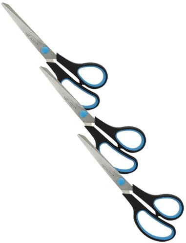 Westcott E-30283 00 Easy Grip Softgrip Schere, rostfreie Klingen, blau-schwarzer Kunststoff-Griff, 20,1 cm / 8 Zoll, 1 Stück (Packung mit 3)