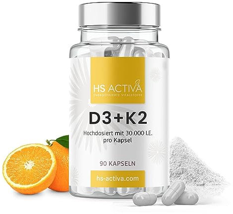HS ACTIVA Vitamin D3 K2 Hochdosiert - Vitamin D3 30000 IE für 1200 Tage - D3 K2 Kapseln Hochdosiert aus Deutschland - Vitamin D K2 Vegan ohne Zusätze - K2 D3 - Vitamin D Hochdosiert - 90 Kapseln