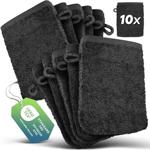 slummer Waschlappen 10er Set 100% Baumwolle Frottee 15x21 cm anthrazit Oeko-Tex Zertifiziert 500gsm Seifhandschuh Waschhandschuh Badtextilien