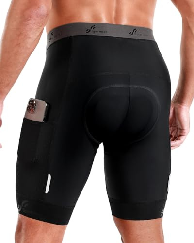 Sportneer Bike Shorts for Men - Padded Cycling Bicycle Shorts with 2 Placed Cargo Pockets for Road and Mountain Bikes Black