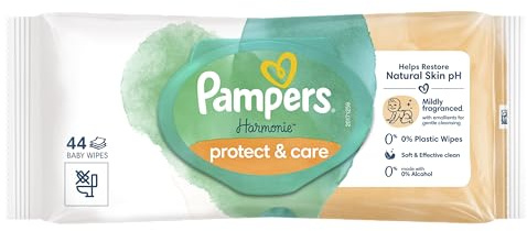 Pampers Harmonies Protect & Care Lingettes humides pour bébés 1 Packs de 44 Lingettes = 44 Lingettes hydratées pour bébé, Aider à maintenir le pH naturel de la peau, et une touche de calendula