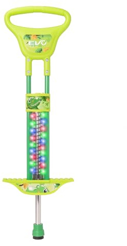 EVO Childrens Light Up Pogo Stick | Steel Frames Kids Pogo Jumping Stick | Indoor & Outdoor Exercise Toy | Kids Hopping Toy For Summer | All Children Aged 6+ (Dinosaur)
